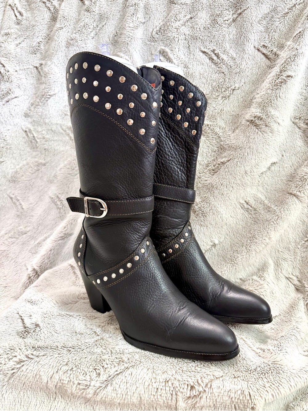 Harley-Davidson Black Leather Studded Mid-Calf Boots 8.5